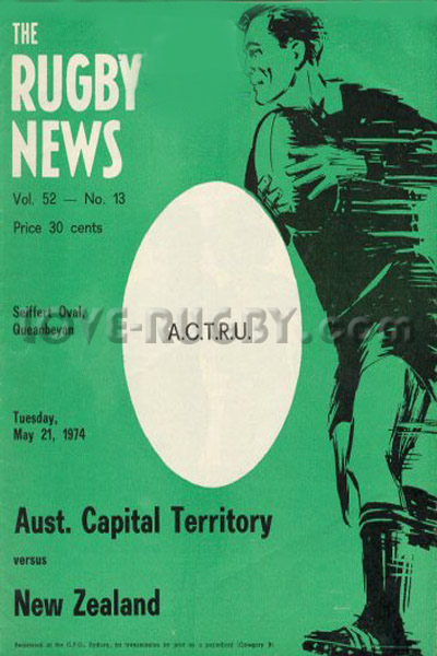 1974 ACT v New Zealand  Rugby Programme